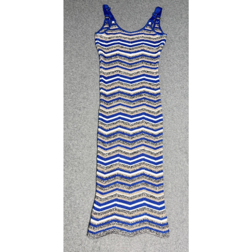 Emory Park Chevron Knit Midi Dress Blue Adjustable Straps Missoni Style NWT SML - Picture 8 of 11